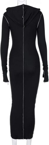 LuFeng Women's Sexy Long Sleeve Bodycon Solid Hoodie Patchwork High Waist Long Dress in Saudi Arabia