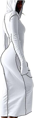 LuFeng Women's Sexy Long Sleeve Bodycon Solid Hoodie Patchwork High Waist Long Dress in Saudi Arabia