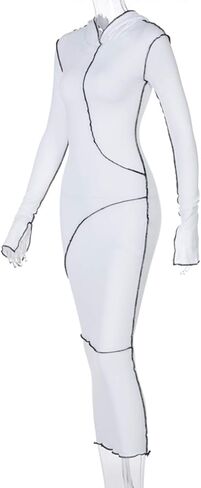 LuFeng Women's Sexy Long Sleeve Bodycon Solid Hoodie Patchwork High Waist Long Dress in Saudi Arabia