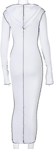 LuFeng Women's Sexy Long Sleeve Bodycon Solid Hoodie Patchwork High Waist Long Dress in Saudi Arabia