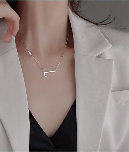 Fashion Big Sideways Capital Initial Letter T Pendant Necklace for Women Teen Girls letter Sterling Silver Yellow Gold/White Gold/Rose Gold Plated Monogram Necklace Womens Birthday Jewelry Gift in Saudi Arabia