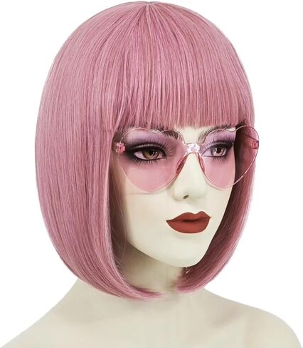 2 قطعة شعر مستعار بوب أخضر للنساء مع زجاج شعر مستعار أخضر قصير مع الانفجارات شعر مستعار ناعم لطيف مع غطاء شعر مستعار للحفلات التنكرية S103GR in Kuwait