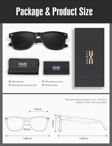 LUENX نظارة شمسية مستقطبة مربعة الشكل للرجال والنساء 80 كلاسيكية عصرية أنيقة من الأشعة فوق البنفسجية 400 حماية 54 ملم in Kuwait