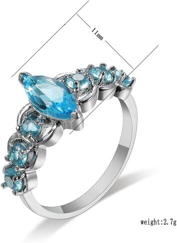 QUSIIOSLK Vintage 925 Sterling Silver Marquise Cut Blue Cubic Zirconia Solitaire Ring 6 Stone Oval Sea Blue Topaz Band Anniversary Cocktail Stacking Finger Rings for Women Size 6-10 7 in Saudi Arabia