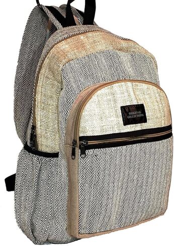 اوريجينال كولكشنز شنطة ظهر كبيرة للجنسين مصنوعة من القنب والقطن الطبيعي المنسوج بنسبة 100% - بيج محايد، اسود وبيج، مقاس L، للاب توب in Kuwait
