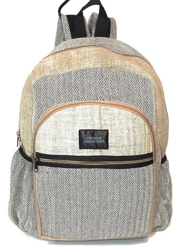 اوريجينال كولكشنز شنطة ظهر كبيرة للجنسين مصنوعة من القنب والقطن الطبيعي المنسوج بنسبة 100% - بيج محايد، اسود وبيج، مقاس L، للاب توب in Kuwait