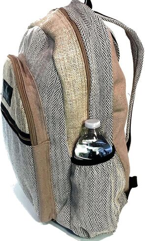 اوريجينال كولكشنز شنطة ظهر كبيرة للجنسين مصنوعة من القنب والقطن الطبيعي المنسوج بنسبة 100% - بيج محايد، اسود وبيج، مقاس L، للاب توب in Kuwait