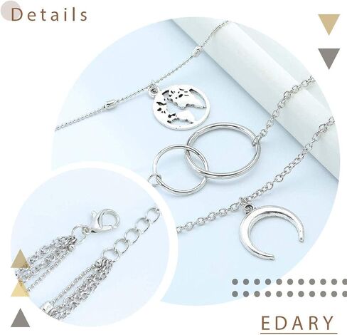 Edary Boho الطبقات قلادة القمر القلائد خريطة قلادة مجوهرات للنساء والفتيات. in Kuwait