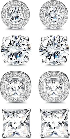 أقراط من CASSIECA مرصعة بالزركونيا المكعبة | أقراط جوهرة الميلاد من الذهب الأبيض عيار 18 قيراط مضادة للحساسية | أقراط هالة ألماس مقلدة كبيرة رائعة للنساء والرجال in Kuwait