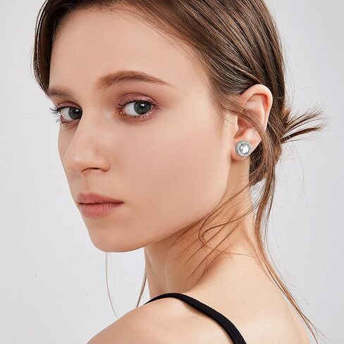 أقراط من CASSIECA مرصعة بالزركونيا المكعبة | أقراط جوهرة الميلاد من الذهب الأبيض عيار 18 قيراط مضادة للحساسية | أقراط هالة ألماس مقلدة كبيرة رائعة للنساء والرجال in Kuwait