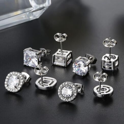 أقراط من CASSIECA مرصعة بالزركونيا المكعبة | أقراط جوهرة الميلاد من الذهب الأبيض عيار 18 قيراط مضادة للحساسية | أقراط هالة ألماس مقلدة كبيرة رائعة للنساء والرجال in Kuwait