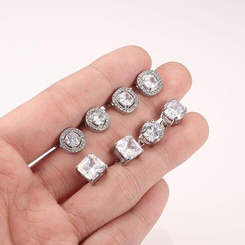 أقراط من CASSIECA مرصعة بالزركونيا المكعبة | أقراط جوهرة الميلاد من الذهب الأبيض عيار 18 قيراط مضادة للحساسية | أقراط هالة ألماس مقلدة كبيرة رائعة للنساء والرجال in Kuwait