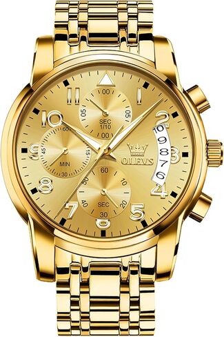 OLEVS Men's Chronograph Watch, Big Face Multi-Functional Easy to Read Stainless Steel Analog Quartz Watch with Date, Luxury Waterproof Luminous Moon Phases Diamond Dial Dress Watch for Men in Saudi Arabia