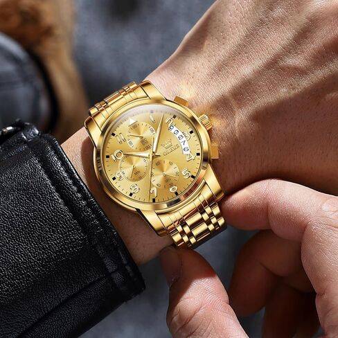 OLEVS Men's Chronograph Watch, Big Face Multi-Functional Easy to Read Stainless Steel Analog Quartz Watch with Date, Luxury Waterproof Luminous Moon Phases Diamond Dial Dress Watch for Men in Saudi Arabia