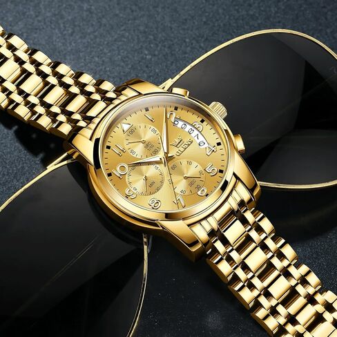 OLEVS Men's Chronograph Watch, Big Face Multi-Functional Easy to Read Stainless Steel Analog Quartz Watch with Date, Luxury Waterproof Luminous Moon Phases Diamond Dial Dress Watch for Men in Saudi Arabia