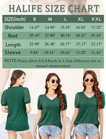 Halife Womens Summer V Neck T Shirts Swiss Dot Puff Sleeve Tops Dressy Casual Shirts Blouses in Saudi Arabia