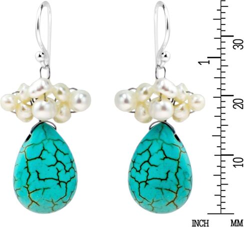AeraVida Memory Wire Simulated Turquoise and Cultured Freshwater Pearl Floral Bouquet Jewelry Set in Saudi Arabia