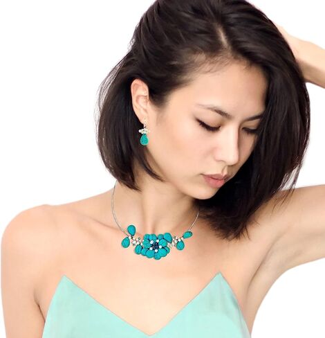 AeraVida Memory Wire Simulated Turquoise and Cultured Freshwater Pearl Floral Bouquet Jewelry Set in Saudi Arabia