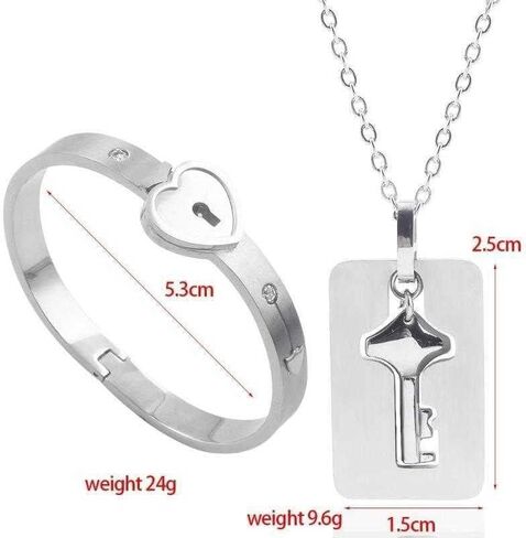 Bling Queen Couple Stainless Steel Heart Lock Bracelet And Key Pendant Necklace in Saudi Arabia