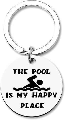 Summer Swimming Gifts for Women Men The Pool is My Happy Place Keychain for Best Friend Brother Sister Birthday Christmas Gifts for Swimmers Boys Girls, Silver, S in Kuwait