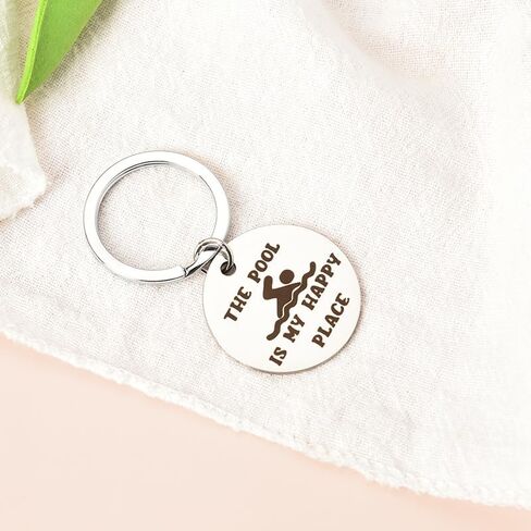 Summer Swimming Gifts for Women Men The Pool is My Happy Place Keychain for Best Friend Brother Sister Birthday Christmas Gifts for Swimmers Boys Girls, Silver, S in Kuwait