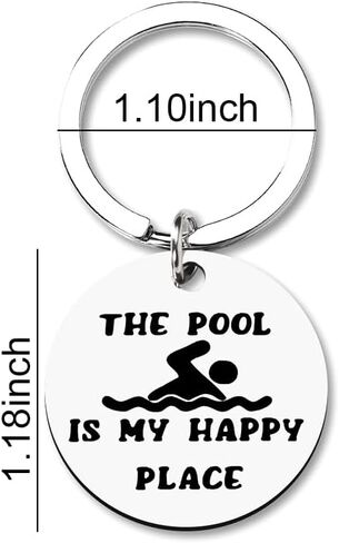 Summer Swimming Gifts for Women Men The Pool is My Happy Place Keychain for Best Friend Brother Sister Birthday Christmas Gifts for Swimmers Boys Girls, Silver, S in Kuwait