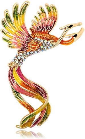 Colorful Phoenix Brooch Double-Headed Gradient Phoenix Bird Brooch Chinese Style Vintage Enamel Brooch Crystal Enamel Peacock Corsage Chinese Style Jewelry Women Ladies Clothing Accessories Gift, in Kuwait