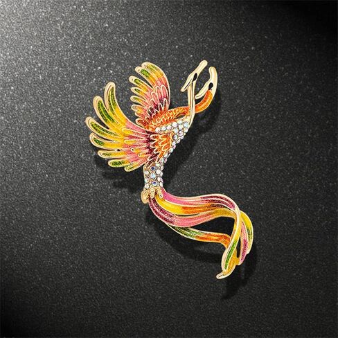 Colorful Phoenix Brooch Double-Headed Gradient Phoenix Bird Brooch Chinese Style Vintage Enamel Brooch Crystal Enamel Peacock Corsage Chinese Style Jewelry Women Ladies Clothing Accessories Gift, in Kuwait