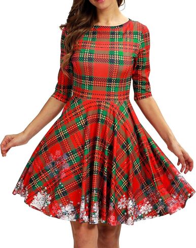 فستان نسائي متوسط ​​الطول برقبة دائرية وطبعة عيد الميلاد القبيحة ثلاثية الأبعاد in Saudi Arabia