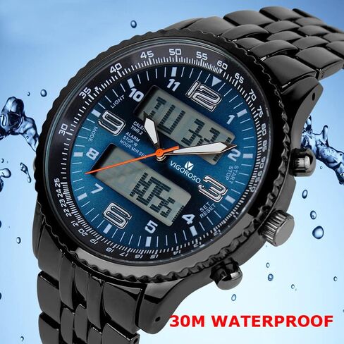ساعة VIGOROSO الرقمية التناظرية LED باللونين الأسود والأزرق للرجال + ساعة رقمية تناظرية LED باللونين الفضي والأزرق للرجال in Kuwait
