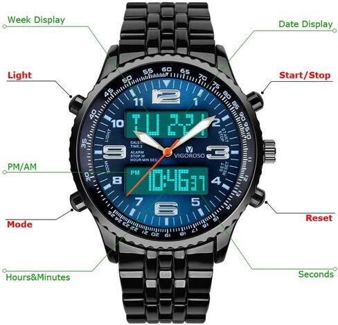 ساعة VIGOROSO الرقمية التناظرية LED باللونين الأسود والأزرق للرجال + ساعة رقمية تناظرية LED باللونين الفضي والأزرق للرجال in Kuwait