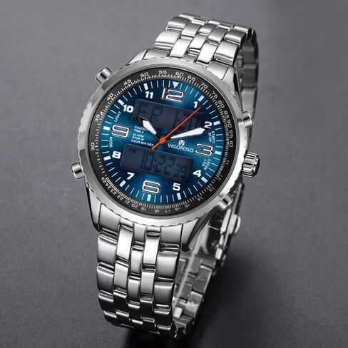 ساعة VIGOROSO الرقمية التناظرية LED باللونين الأسود والأزرق للرجال + ساعة رقمية تناظرية LED باللونين الفضي والأزرق للرجال in Kuwait