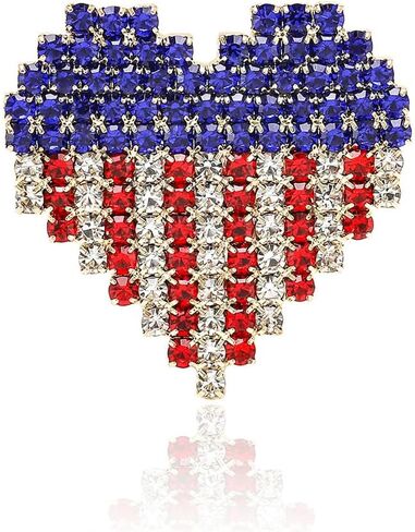American Flag Brooch Rhinestone Heart Flag Brooch Creative Fashion Personalized Drilling Flag Corsage Patriot Jewelry Gift American Pin Badge Decorative Collar Pins Clothing Decoration, Metal, no in Kuwait