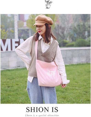 Kpop ITZY Merch Canvas Shoulder Bag, Hobo bag Crossbody Handbag Casual Tote, Pink, 15.2" x 3.5" x 13.4" in Kuwait