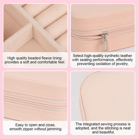 صندوق مجوهرات صغير، منظم صندوق مجوهرات صغير للسفر، حقيبة مجوهرات للسفر، حقيبة تخزين لعرض منظم السفر مع مرآة للخواتم والأقراط والقلائد والأساور والمجوهرات in Kuwait