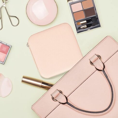 صندوق مجوهرات صغير، منظم صندوق مجوهرات صغير للسفر، حقيبة مجوهرات للسفر، حقيبة تخزين لعرض منظم السفر مع مرآة للخواتم والأقراط والقلائد والأساور والمجوهرات in Kuwait