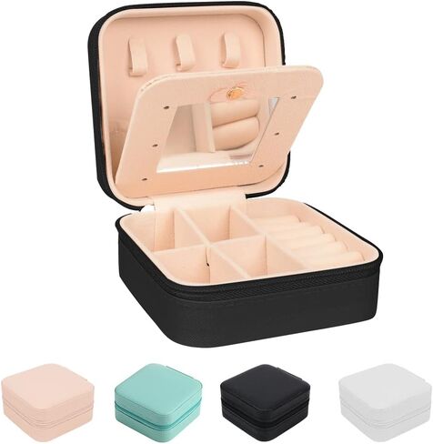 Small Jewelry Box, Mini Travel Jewelry Box Organizer Travel Jewelry Case Jewelry Travel Organizer Display Storage Case with Mirror for Rings Earrings Necklace Bracelets Jewelry in Saudi Arabia