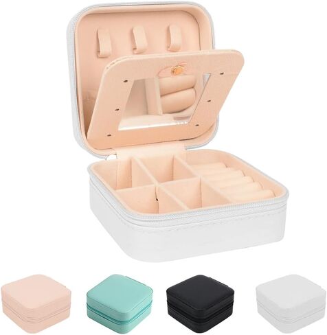 Small Jewelry Box, Mini Travel Jewelry Box Organizer Travel Jewelry Case Jewelry Travel Organizer Display Storage Case with Mirror for Rings Earrings Necklace Bracelets Jewelry in Saudi Arabia