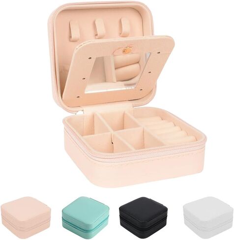 Small Jewelry Box, Mini Travel Jewelry Box Organizer Travel Jewelry Case Jewelry Travel Organizer Display Storage Case with Mirror for Rings Earrings Necklace Bracelets Jewelry in Saudi Arabia