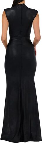 فستان Zebaexf نسائي من جلد البولي يوريثان بدون أكمام ورقبة على شكل قارب طويل ماكسي للحفلات in Kuwait