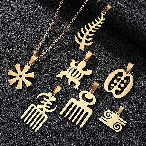 Gold Color & Stainless Steel Material African Adinkra Symbols Pendant Necklaces for Ethnic Jewelry Gift in Saudi Arabia