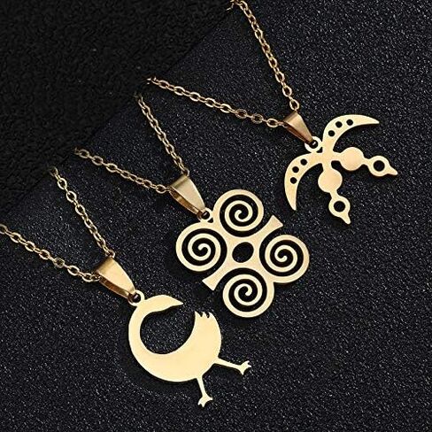 Gold Color & Stainless Steel Material African Adinkra Symbols Pendant Necklaces for Ethnic Jewelry Gift in Saudi Arabia
