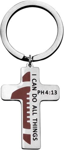 سلسلة مفاتيح متقاطعة لكرة القدم المسيحية من Belingry ملهمة يمكنني القيام بكل الأشياء PH4:13 قلادة تأكيد هدية المعمودية in Kuwait