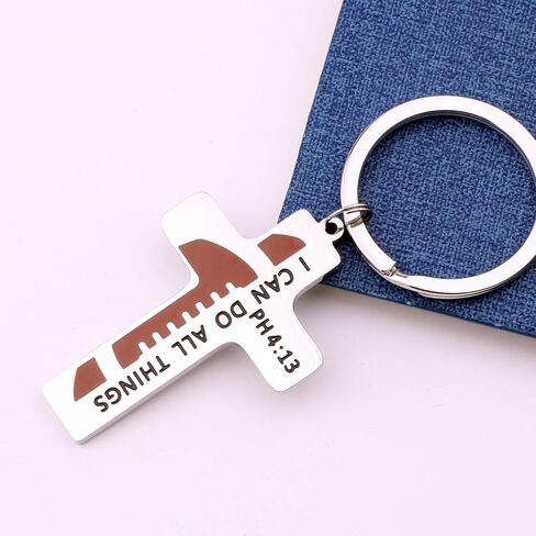 سلسلة مفاتيح متقاطعة لكرة القدم المسيحية من Belingry ملهمة يمكنني القيام بكل الأشياء PH4:13 قلادة تأكيد هدية المعمودية in Kuwait