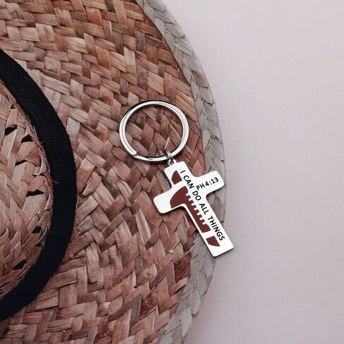 سلسلة مفاتيح متقاطعة لكرة القدم المسيحية من Belingry ملهمة يمكنني القيام بكل الأشياء PH4:13 قلادة تأكيد هدية المعمودية in Kuwait