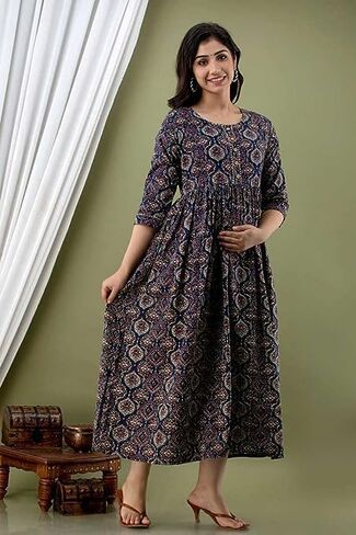كورتي أناركالي للرضاعة الطبيعية من القطن النسائي مطبوع عليه زهور in Kuwait