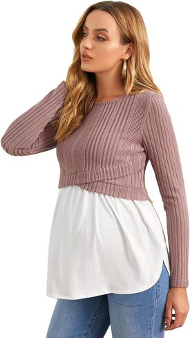 MakeMeChic Women's Maternity Nursing Top Long Sleeve Cross Wrap Breastfeeding Shirt in Saudi Arabia