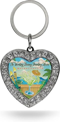 Rico Industries Margaritaville No Working Bling Heart Key Chain Rhinestone Heart Keychain 3.5"x1.5" in Saudi Arabia
