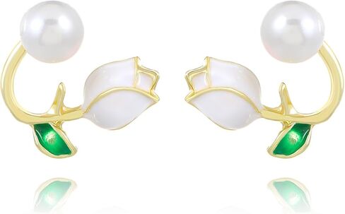 XYAYIOU Pink Pearl Flower Front and Back Earrings Cute Oil Retro Tulip Pearl Bling Stud Earrings for Woman Girls in Saudi Arabia