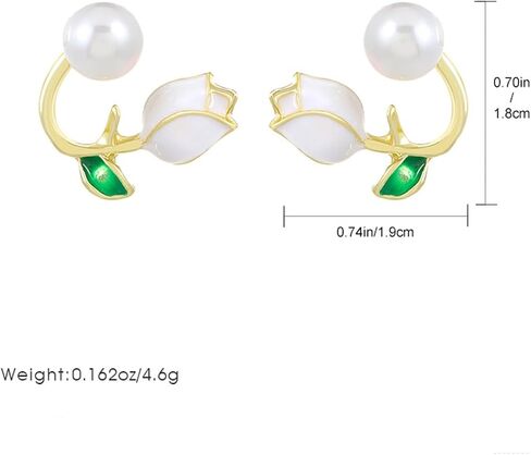 XYAYIOU Pink Pearl Flower Front and Back Earrings Cute Oil Retro Tulip Pearl Bling Stud Earrings for Woman Girls in Saudi Arabia
